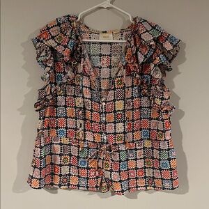 Maeve Multicolor Checkered Ruffle Blouse